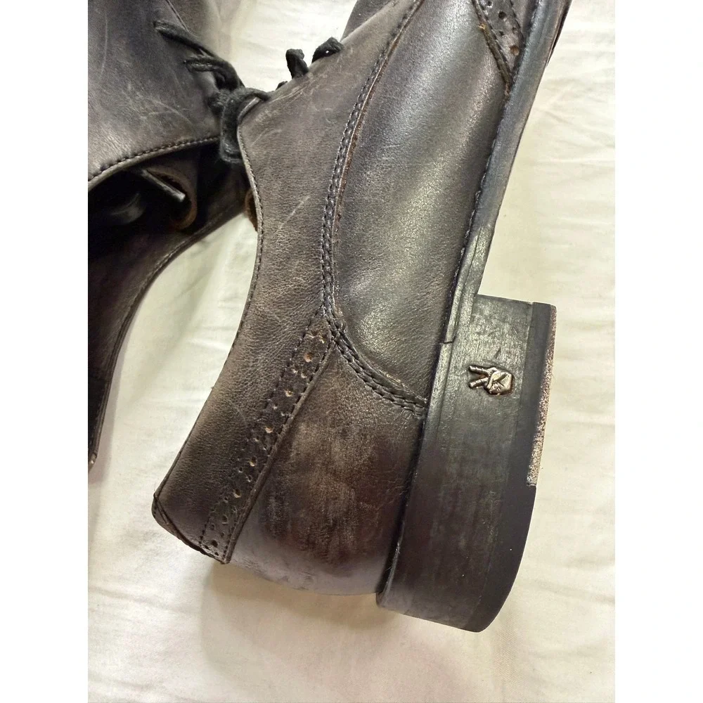 John Varvatos Star USA Mens Wingtip Derby Leather Shoes Distressed Grey Black